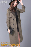 Buckskin Suede Trench Coats Women Spring Autumn Long Coat S-6XL Windbreaker Female Double-Breasted Trench