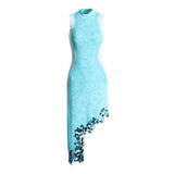 2025 New High-End Waveside Irregular Mid-Scrapid Design Squint Splicing Gradient Sleeveless
