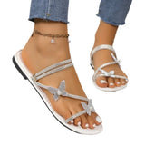 Fongt Drill Bow Bow Jacket Toe Sandals Women 2024 New Flat Bottom With Skirt Beach One Shoes Two Women's Cool Slippers