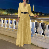 Fongt Buy Through The New Fashion V-Neck Long-Sleeved Shirt Temperament Elegant Waist Display Thin Bright Leg