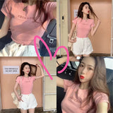 Fongt 2024 New Korean Letter Embroidered Slim Short-Sleeve T-Shirt Women's