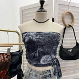 Explosion Recommended Y2k Hottie Braid Small Sling Belt With Chest Mat Tie Mesh Yarn Tidly Wrapped Bra T-Shirt