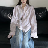 Fongt Autumn New Lazy Wind Relaxed Striped Shirt Coat Female Loose And Versatile Sunscreen Long-Sleeve Shirt-Outfit