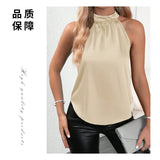 New Summer Satin Vest Women's Solid Color Shoulder-Hanging Sleeveless Blouse-Outfit