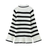Black-And-White Striped High-Necked Pullover In Autumn-Outfit