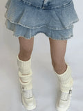 Warm Solid Color Ribbed Knit Leg Warmer-Outfit