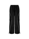 Contrast Piping Flap Pocket Cargo Pants-Outfit