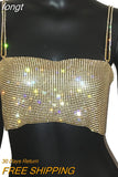 New Solid Women Sleeveless Crop Top Fashion See Through Metal Spaghetti Strap Sparkly Rhinestone Beach Tank Top
