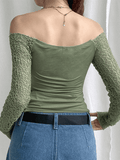 Off Shoulder Mesh Long Sleeve Blouse-Outfit