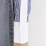 Women White Shirt Vintage Long Sleeve Cotton Blouse Striped Turn-Down Collar Elegant Office Wear Fall Spring Design
