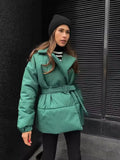 Fongt Winter New Thickened Collared Waist Cotton Coat Thin Solid Cotton Coat Woman