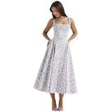 Fongt 24 Years Broken Flower Bohemian Wind Waist Show Thin Back Holiday Wind Sling Medium Long Dress 88104-Outfit