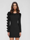 Long Sleeve Bow Cut Out Solid Mini Dress-Outfit