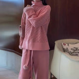 Fongt New Solid Color Print High Collar Lazy Wind Thick Sweater Two Sets Of Women-Outfit