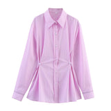 Fongt 2025 New Women's Waist Button Decoration Waist Trim Long-Sleeved Shirt