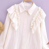 Spring 2024 Lotus Leaf Shirt Lapel Single-Breasted Shirt Blouse-Outfit