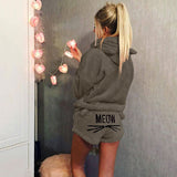 2023 Women's Cat Embroidered Pajamas Hooded Casual Set Two-Piece Fashion-Outfit