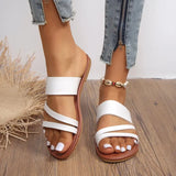 2023 Summer Flat Heel Sandals for Women Casual Plus Size Beach Slippers Woman Pu Leather Strap Slip-On Gladiator Sandals-Outfit
