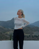 Striped See-Through Long Sleeve Top-Outfit