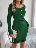 Shooting 2025 Autumn And Winter Elegant Square Neck Button Long-Sleeved Sweater Buns Hip Skirt Women's