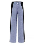 Fongt Women's New Casual Fashion High-Waisted Elastic Knitted Knitted Denim Straight