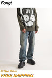 Y2K Autumn And Winter New Design Cartoon Dog Head Puppy Graffiti Print Hooded Sweater Trendy Oversized Printed