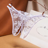 crotch-free women's panties mesh embroidery retro hollowed out sexy transparent thong ultra-thin low waist t pants G-String