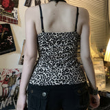 Fongt Leopard Splicing Lace Small Sling Sexy Vest Babes Design Boobs Type Low Collar Repair Body