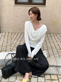 Fongt Xixi 13 Line 2025 Autumn White Standard Temperament Swinging Knitted Long-Sleeved T-Shirt Top 89522