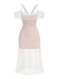 Silver Bustier Off-Shoulder Mesh Midi Dress-Outfit