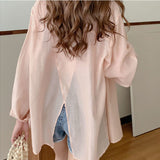 Fongt Sense Behind The Fork Long-Sleeved Shirt Women Loose Solid Color Wear Sunscreen Summer New