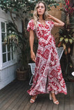 Fongt Summer Leisure Hot Holiday Printing Dress Sexy Long Dress Women's Dress