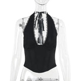 Fongt Sexy Deep V-Neck Black Girded Waist-Hanging Waist Waist-Hanging Waist-Mounted Woman In New Hot Girl