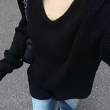 Vintage V-Neck Oversized Loose Sweater-Outfit