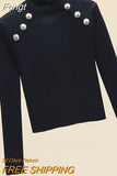 Cropped Sweater Women Jumpers Button 2023 Winter Knitted Sweaters Long Sleeve Top Woman Clothes Black Sueters De