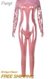Turtleneck Long Sleeve Slim Fit Jumpsuits Women Bright Solid Color Stretch One Piece Rompers 2023 Spring Fall Elegant