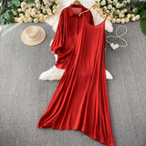 Fongt Wind Leisure Two Sets Of Women Loose Outside Thin Long-Sleeved Shirt Cover Skinny Sling Dress