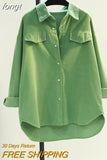 Mid-length Corduroy Shirts Women Autumn Casual Solid Simple All-match Cozy Loose Korean Style College Office Ladies
