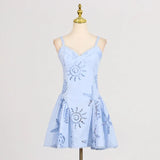 Fongt Temperament Dress Women 2025 Summer New Fresh Sweet Wind Solid Color Hollow Design Short Sling