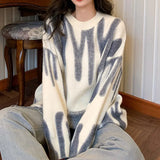 Pullovers Women Sweater Elegant Green Striped Print Winter Long Sweaters Streetwear Ladies Jumper Warm Outerwear