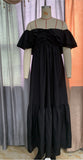 Fongt Spot 2024 Summer New Female Temperament Solid Color One-Word Shoulder Wipe Chest In The Long Dress-Outfit