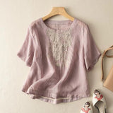 Fongt Cotton T-Shirt Women's Summer Size 2025 New Mother Loose Rib Linen Short-Sleeved T-Shirt
