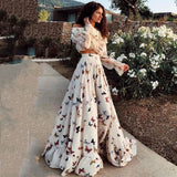 Fongt Net Red Butterfly Print Two Sets Of Bohemian Large Dress Long Dress Beach