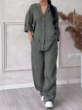 Fongt Fashion Women's Comfortable Loose Top Broad Leg Trousers Casual Cotton