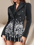 Fongt Socialite Wind 2024 Autumn New Lapel Sexy Heavy Industry Diamond Design Suit Dress Woman-Outfit