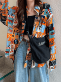 Vintage Mixed Print Long Sleeve Blouse-Outfit