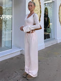 Solid Wrap Around Top And Drawstring Pants Set-Outfit