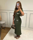 Fongt Summer Women's New Short-Sleeved V-Neck Dress