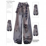 Fongt Mm Large Street Hottie Bow Trumpet Micro-Tight Jeans Girl Retro Hollow Horn Long Pants