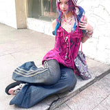 High Waist Flare Jeans Vintage Striped Denim Pants Y2k Harajuku Bell Bottom 2000s Skinny Mopping 90s-Outfit